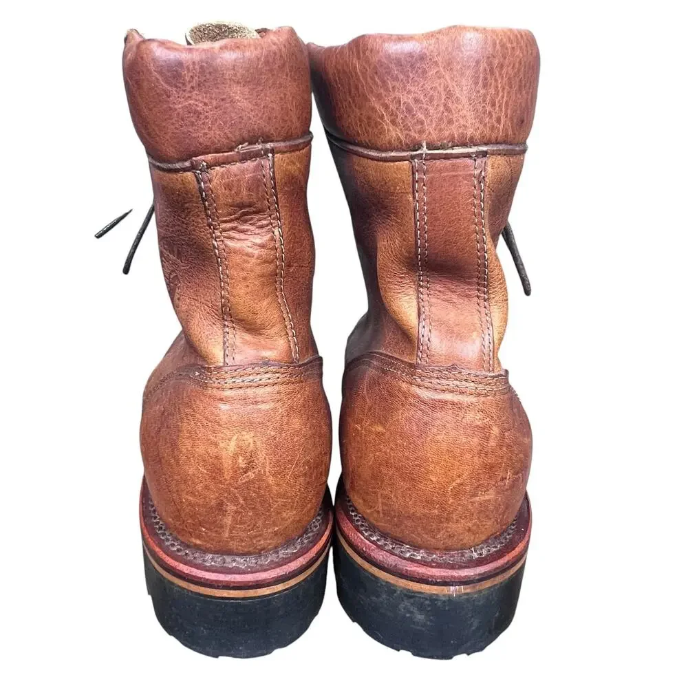 Vintage Chippewa USA Brown Leather Logger Work Boots Size 11.5 D